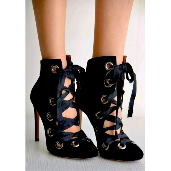 Alaia Shoes - AlAia suede heels lace up ankle boots